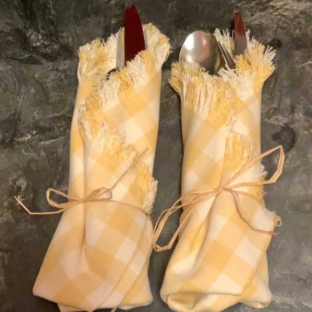 Yellow checkered picnic Place setting for two(3 for $15 item)